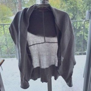 Open Front Grey Cotton Ribbed Knit Sweater